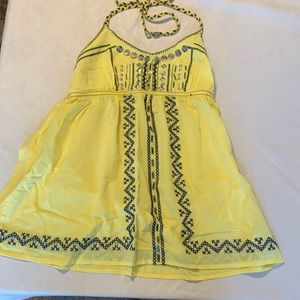 Embellished, yellow, and black halter top